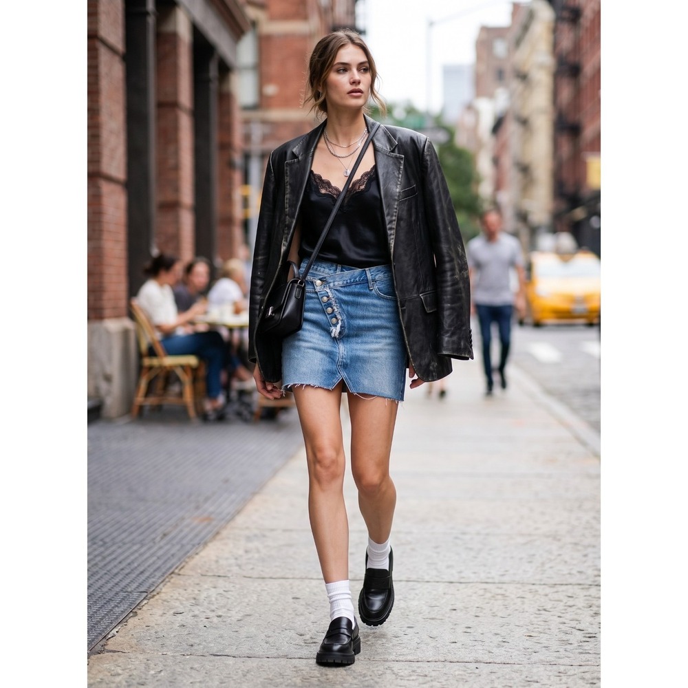 FRAME Ophelia Exposed Button Asymmetric Overlap Denim Mini Skirt 24 - Picture 2 of 13